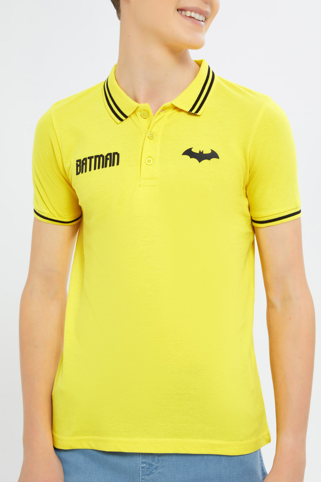 Redtag-Boys-Mustard-Batman-Polo-BSR-Polo-T-Shirts,-Category:Polo-T-Shirts,-CHA,-Colour:Mustard,-Deals:New-In,-Filter:Senior-Boys-(8-to-14-Yrs),-H1:KWR,-H2:BSR,-H3:TSH,-H4:POS,-New-In-BSR-APL,-Non-Sale,-S23B,-Season:S23B,-Section:Boys-(0-to-14Yrs)-Senior-Boys-9 to 14 Years