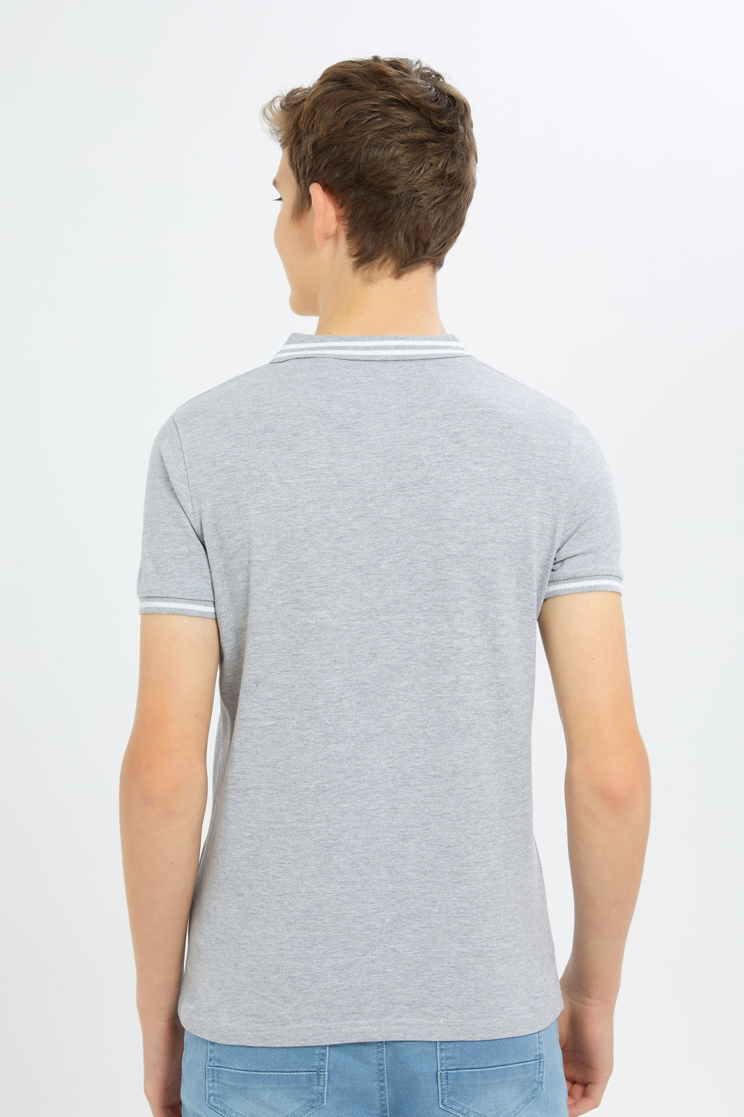 Redtag-Boys-Grey-Melange-Fortnite-Polo-BSR-Polo-T-Shirts,-Category:Polo-T-Shirts,-Colour:Grey,-Deals:New-In,-Filter:Senior-Boys-(8-to-14-Yrs),-H1:KWR,-H2:BSR,-H3:TSH,-H4:POS,-New-In-BSR-APL,-Non-Sale,-S23B,-Season:S23B,-Section:Boys-(0-to-14Yrs)-Senior-Boys-9 to 14 Years