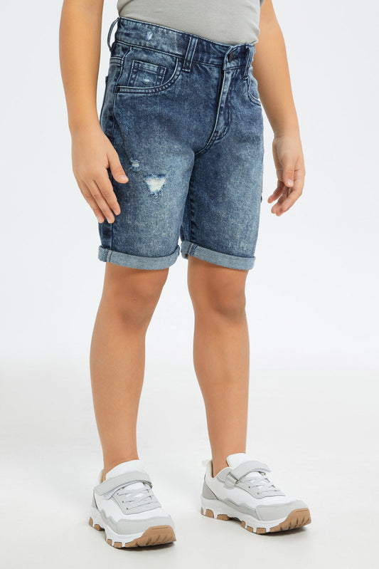 Redtag-Boys-Dark-Wash-Ripped-5-Pocket-Shorts-BOY-Shorts,-Category:Shorts,-Colour:Dark-Wash,-Deals:New-In,-Filter:Boys-(2-to-8-Yrs),-H1:KWR,-H2:BOY,-H3:DNB,-H4:SRT,-New-In-BOY-APL,-Non-Sale,-S23C,-Season:S23C,-Section:Boys-(0-to-14Yrs)-Boys-2 to 8 Years