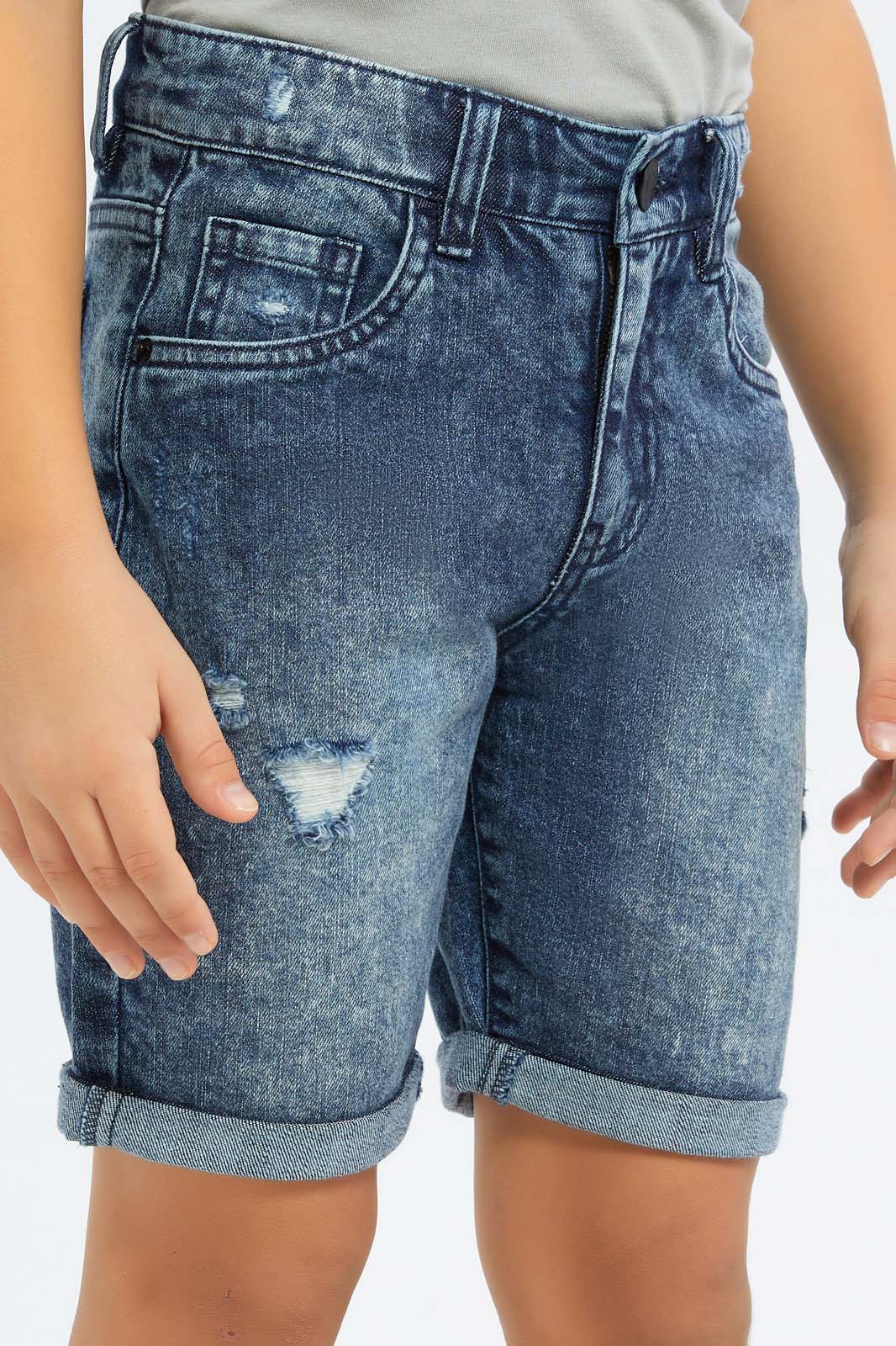 Redtag-Boys-Dark-Wash-Ripped-5-Pocket-Shorts-BOY-Shorts,-Category:Shorts,-Colour:Dark-Wash,-Deals:New-In,-Filter:Boys-(2-to-8-Yrs),-H1:KWR,-H2:BOY,-H3:DNB,-H4:SRT,-New-In-BOY-APL,-Non-Sale,-S23C,-Season:S23C,-Section:Boys-(0-to-14Yrs)-Boys-2 to 8 Years