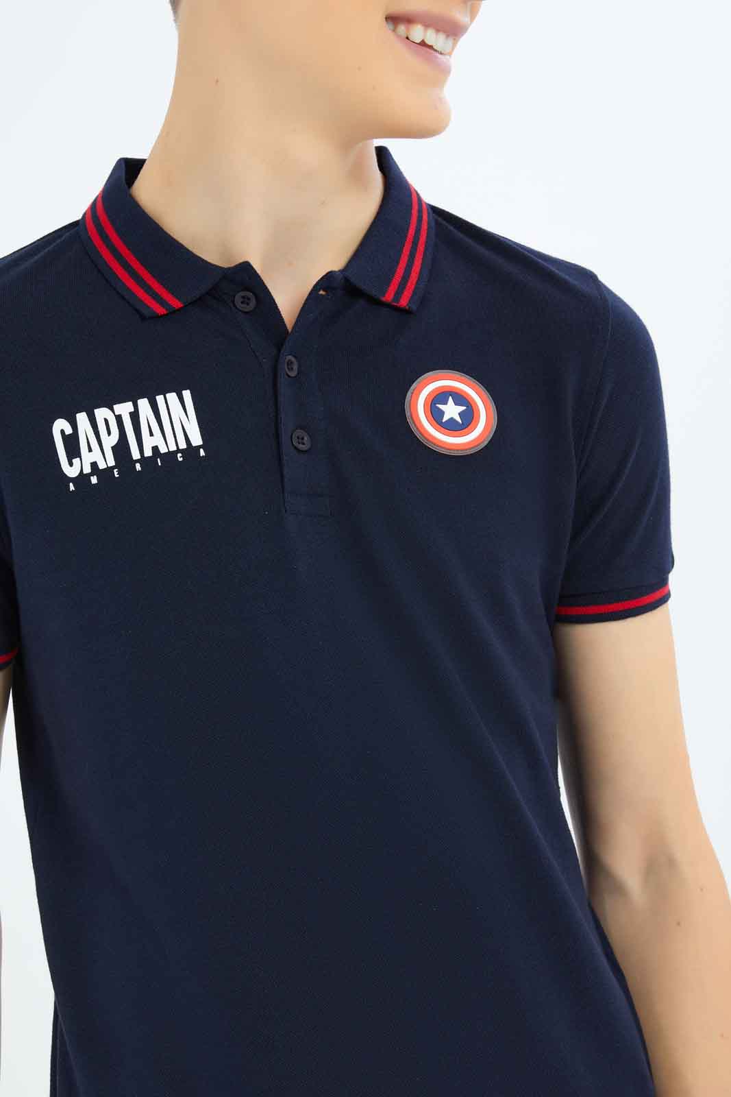 Redtag-Boys-Navy-Captain-America-Polo-BSR-Polo-T-Shirts,-Category:Polo-T-Shirts,-CHA,-Colour:Navy,-Deals:New-In,-Filter:Senior-Boys-(8-to-14-Yrs),-New-In-BSR-APL,-Non-Sale,-S23B,-Section:Boys-(0-to-14Yrs)-Senior-Boys-9 to 14 Years