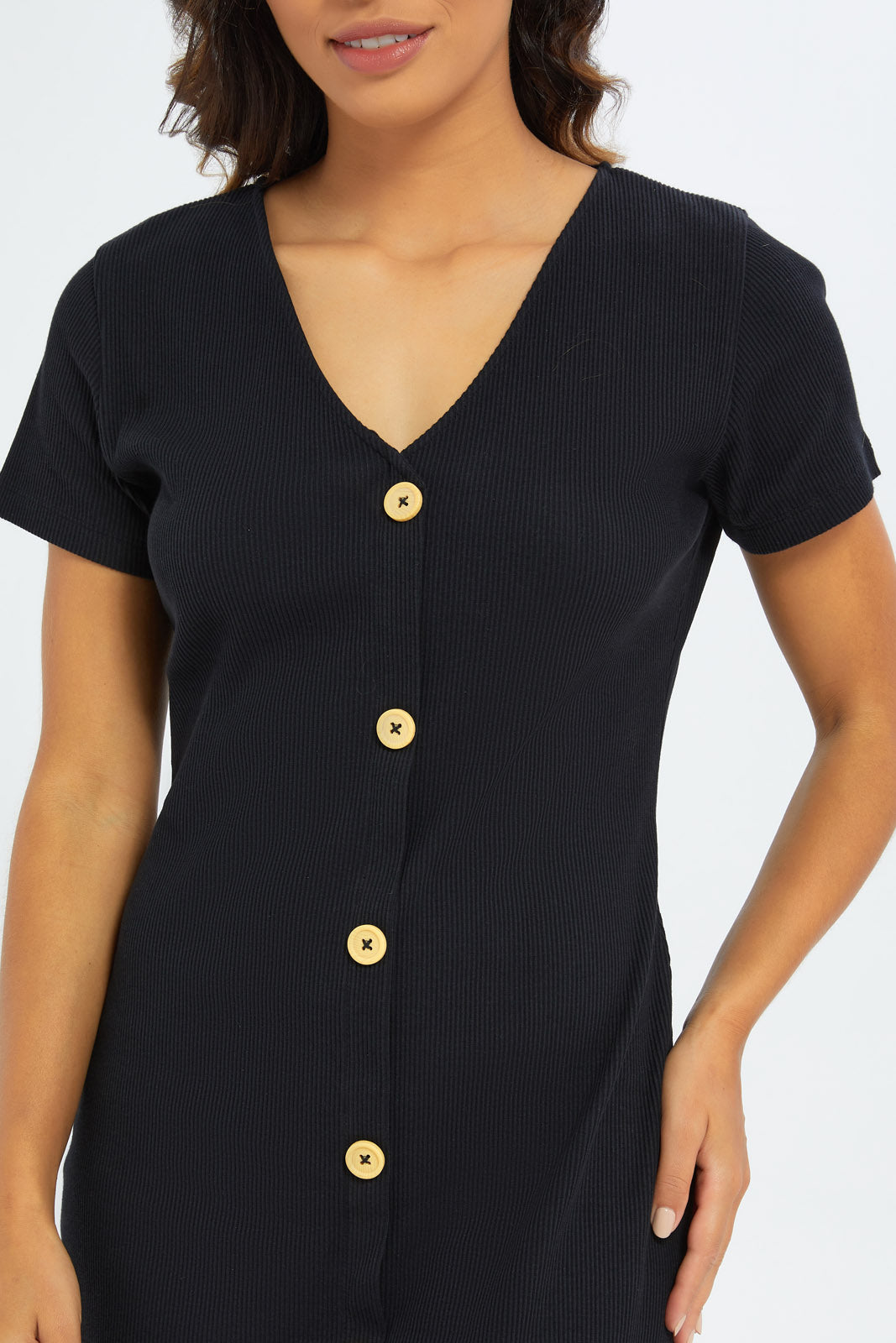 Redtag-Women-Black-Button-Thru-Jersey-Dress-Category:Dresses,-Colour:Black,-Deals:New-In,-Filter:Women's-Clothing,-H1:LWR,-H2:LAD,-H3:DRS,-H4:CAD,-New-In-Women-APL,-Non-Sale,-S23C,-Season:S23C,-Section:Women,-Women-Dresses-Women's-