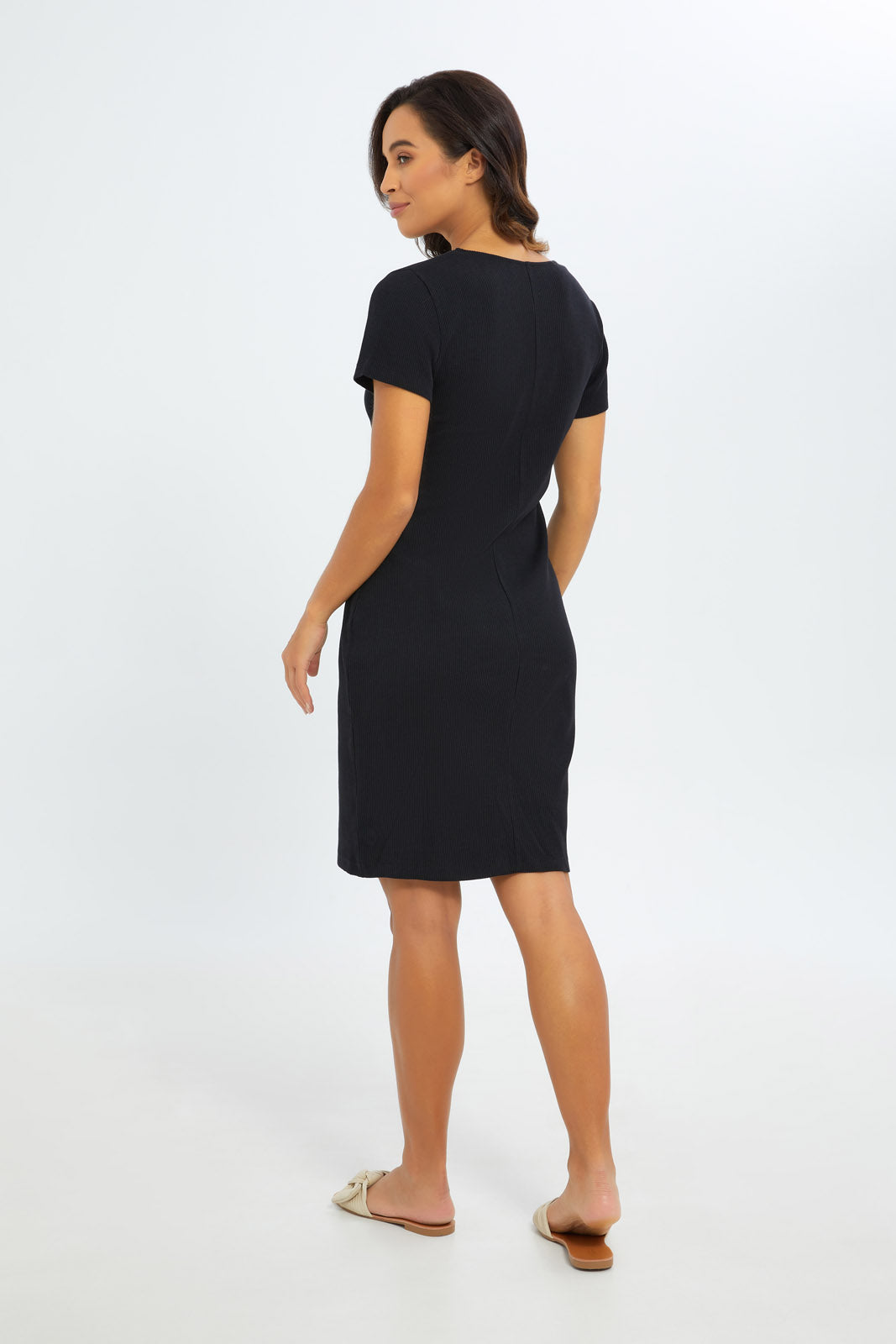 Redtag-Women-Black-Button-Thru-Jersey-Dress-Category:Dresses,-Colour:Black,-Deals:New-In,-Filter:Women's-Clothing,-H1:LWR,-H2:LAD,-H3:DRS,-H4:CAD,-New-In-Women-APL,-Non-Sale,-S23C,-Season:S23C,-Section:Women,-Women-Dresses-Women's-