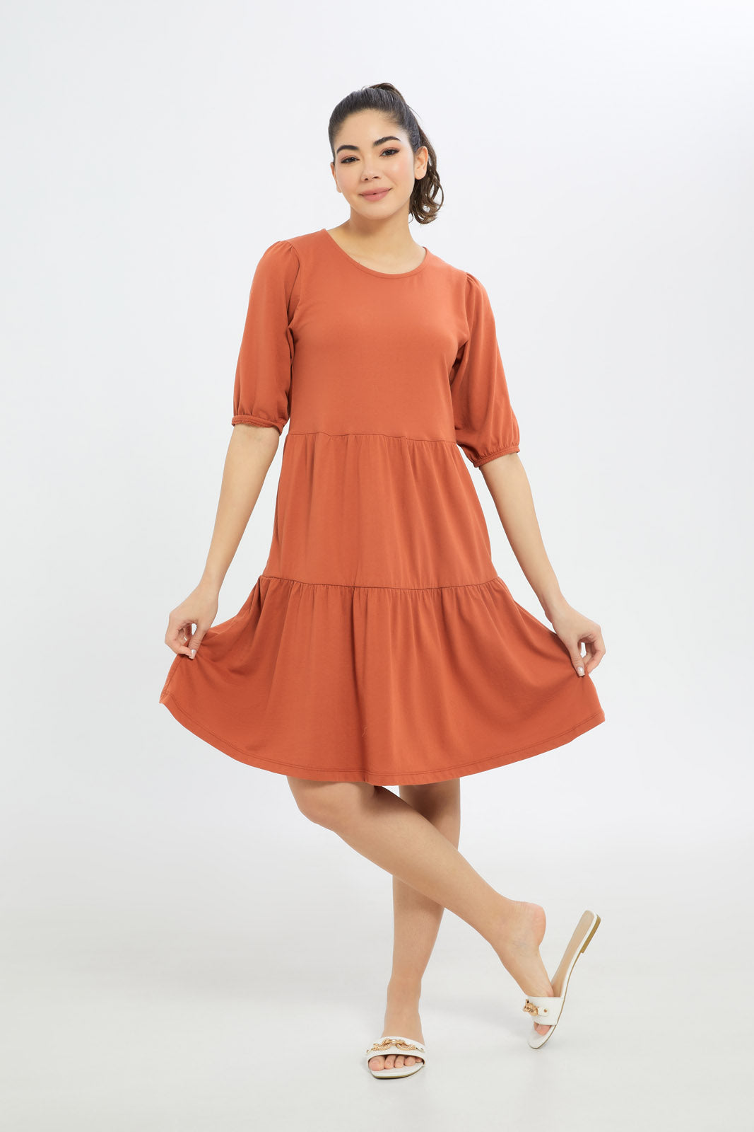 Redtag-Women-Brown-Epp-Jersey-Tiered-Dress-Category:Dresses,-Colour:Brown,-Deals:New-In,-Dress-Size:Maxi-Dress,-Filter:Women's-Clothing,-H1:LWR,-H2:LAD,-H3:DRS,-H4:CAD,-KSH,-New-In-Women-APL,-Non-Sale,-Promo:PPE,-S23B,-Season:S23B,-Section:Women,-Women-Dresses-Women's-