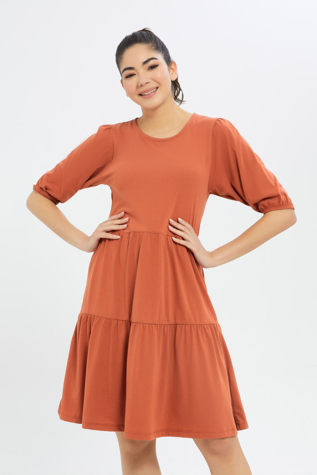 Redtag-Women-Brown-Epp-Jersey-Tiered-Dress-Category:Dresses,-Colour:Brown,-Deals:New-In,-Dress-Size:Maxi-Dress,-Filter:Women's-Clothing,-H1:LWR,-H2:LAD,-H3:DRS,-H4:CAD,-KSH,-New-In-Women-APL,-Non-Sale,-Promo:PPE,-S23B,-Season:S23B,-Section:Women,-Women-Dresses-Women's-