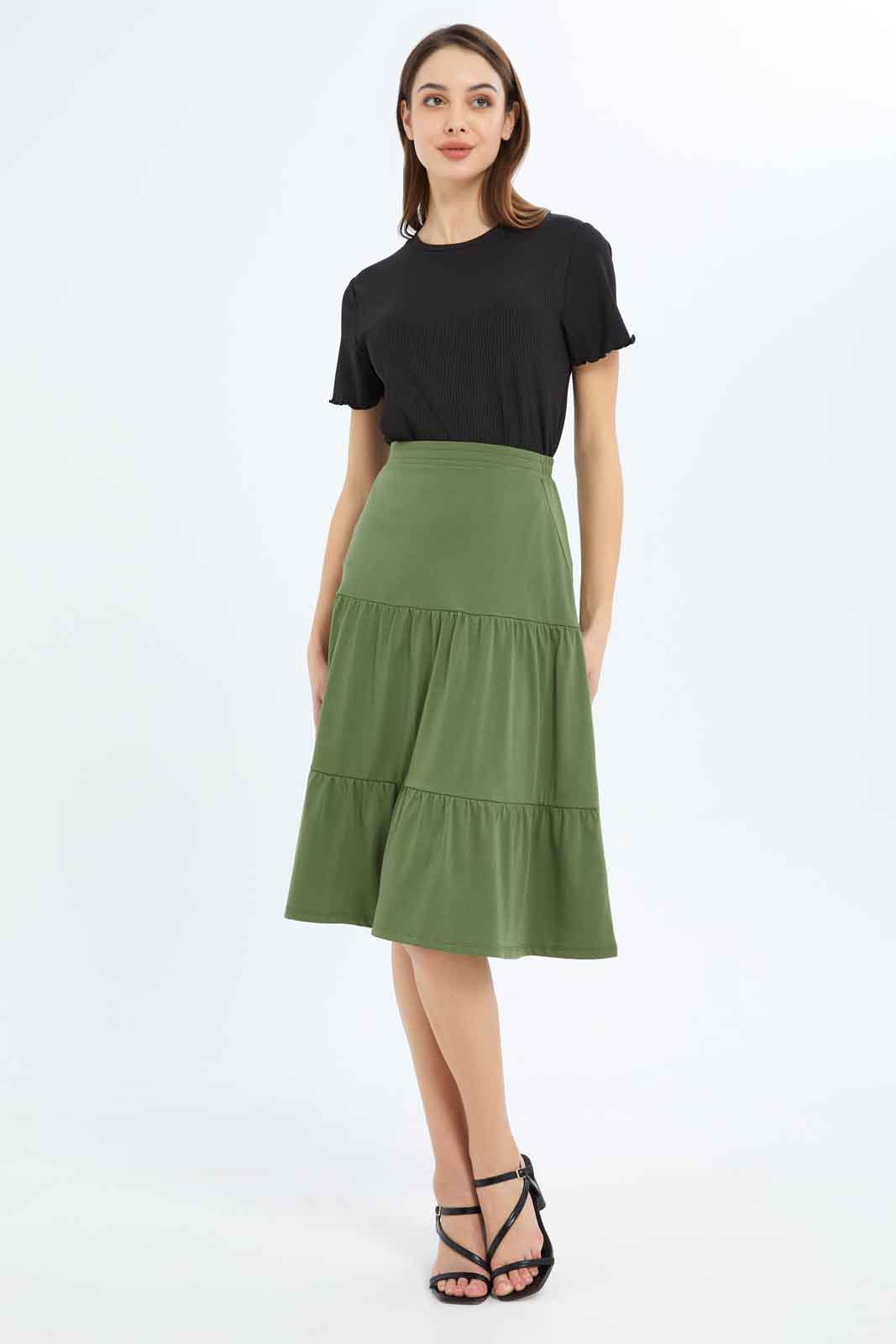 Redtag-Women-Dark-Green-Epp-Skirt-Category:Skirts,-Colour:Olive,-Deals:New-In,-Filter:Women's-Clothing,-KSH,-New-In-Women-APL,-Non-Sale,-S23B,-Section:Women,-Women-Skirts-Women's-