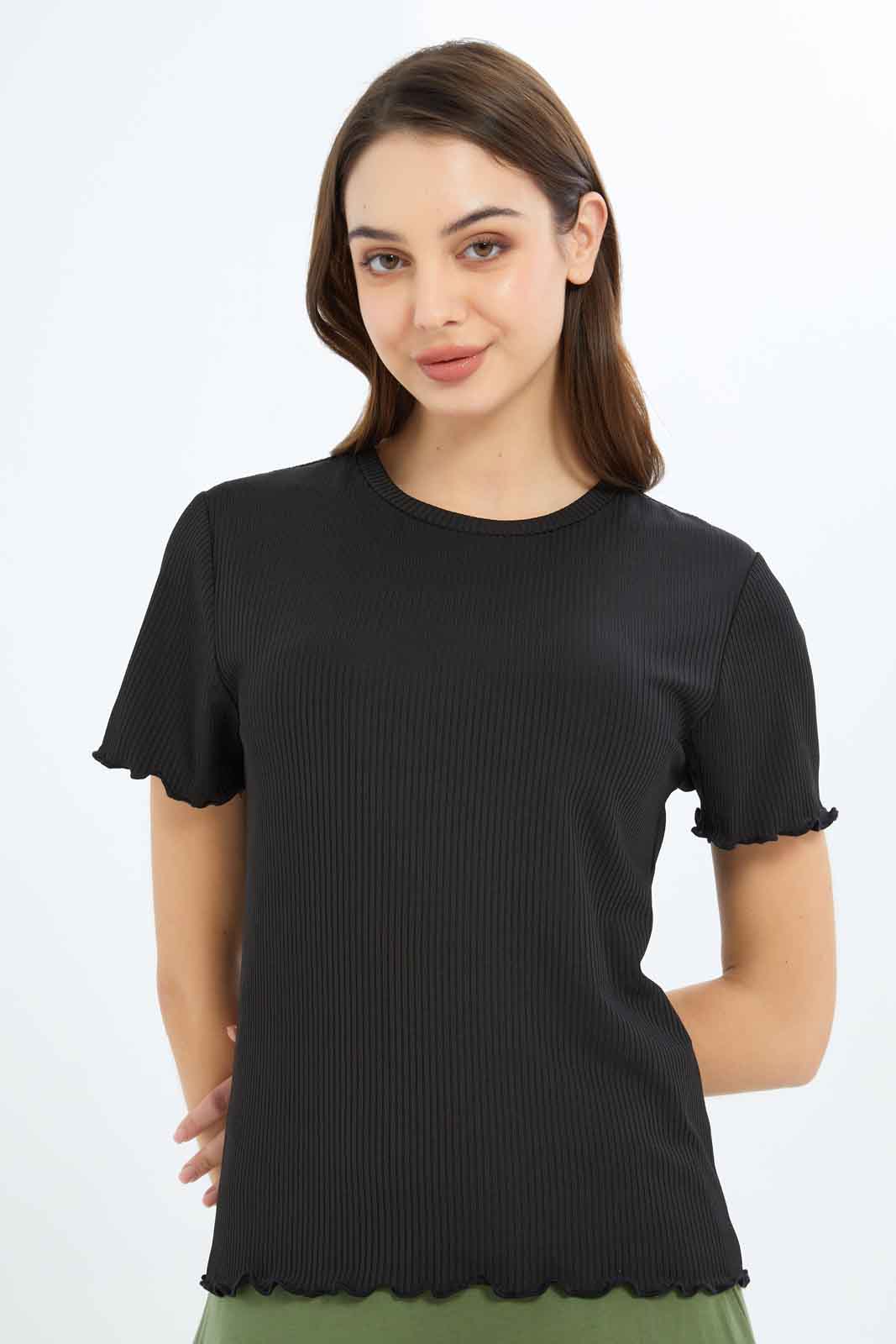 Redtag-Women-Black-Epp-Rib-Tee-Category:Tops,-Colour:Black,-Deals:New-In,-Filter:Women's-Clothing,-KSH,-New-In-Women-APL,-Non-Sale,-S23B,-Section:Women,-Women-Tops-Women's-