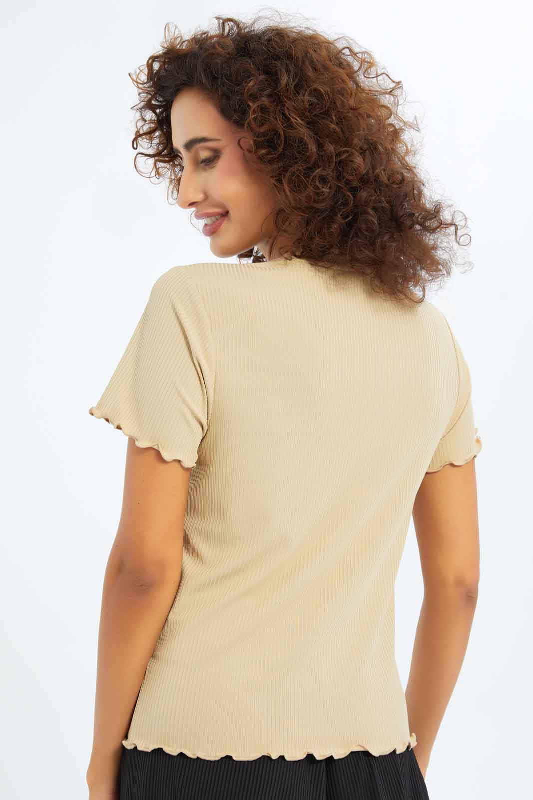 Redtag-Women-Beige-Epp-Rib-Tee-Category:Tops,-Colour:Beige,-Deals:New-In,-Filter:Women's-Clothing,-New-In-Women-APL,-Non-Sale,-PPE,-S23B,-Section:Women,-Women-Tops-Women's-
