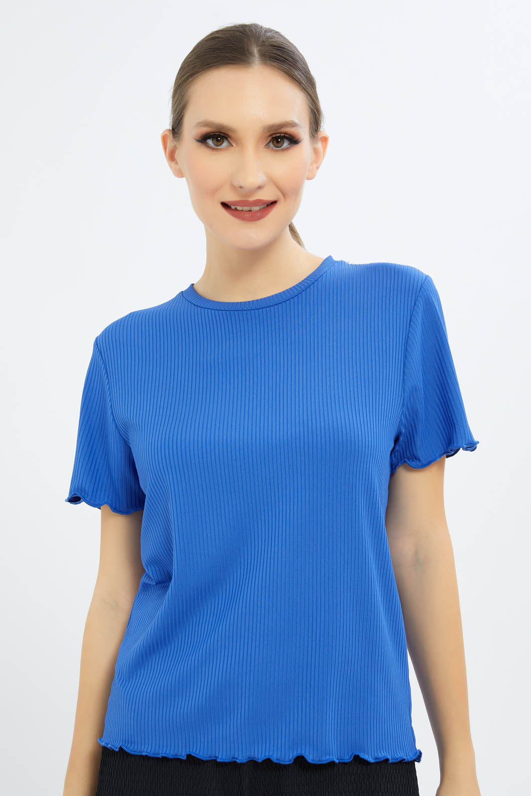 Redtag-Women-Blue-Epp-Rib-Tee-Category:Tops,-Colour:Blue,-Deals:New-In,-Filter:Women's-Clothing,-KSH,-New-In-Women-APL,-Non-Sale,-S23B,-Section:Women,-Women-Tops-Women's-