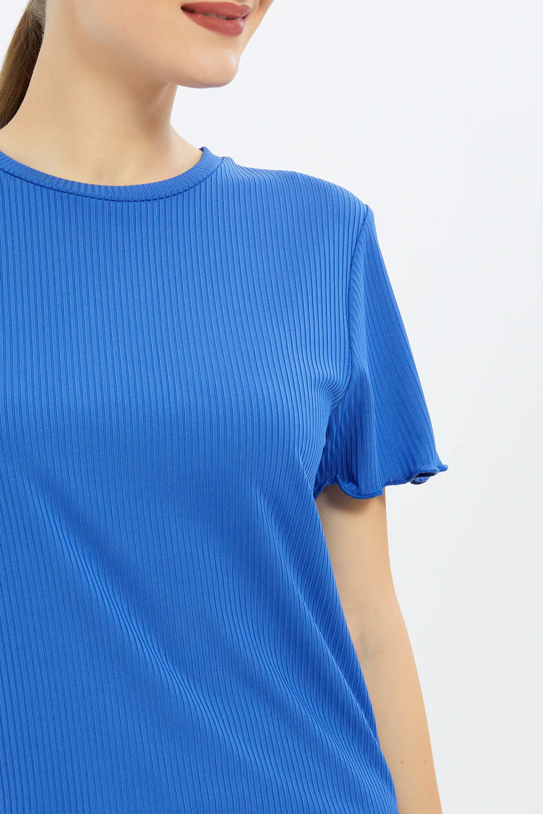 Redtag-Women-Blue-Epp-Rib-Tee-Category:Tops,-Colour:Blue,-Deals:New-In,-Filter:Women's-Clothing,-KSH,-New-In-Women-APL,-Non-Sale,-S23B,-Section:Women,-Women-Tops-Women's-