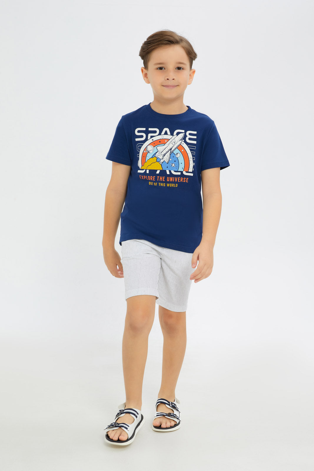 Redtag-Boys-White-Yarn-Dyed-Stripe-Shorts-BOY-Shorts,-Category:Shorts,-Colour:White,-Deals:New-In,-Filter:Boys-(2-to-8-Yrs),-H1:KWR,-H2:BOY,-H3:TRS,-H4:SRT,-New-In-BOY-APL,-Non-Sale,-S23C,-Season:S23C,-Section:Boys-(0-to-14Yrs)-Boys-2 to 8 Years