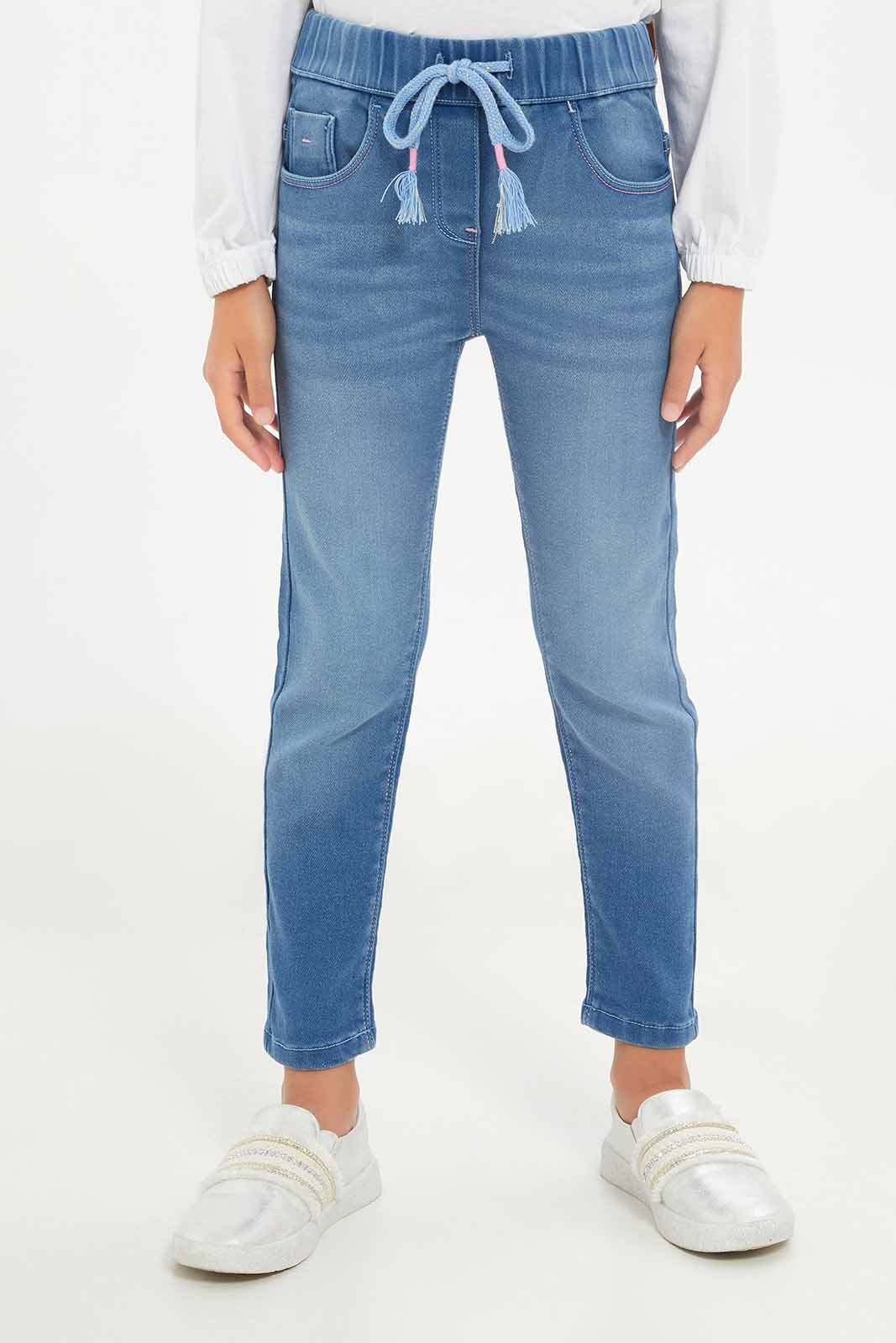 Redtag-Girls-Light-Wash-Jogger-Jeans-Category:Jeggings,-Colour:Light-Wash,-Deals:New-In,-Filter:Girls-(2-to-8-Yrs),-FIT-WALL-(FTW),-GIR-Jeggings,-New-In-GIR-APL,-Non-Sale,-S23B,-Section:Girls-(0-to-14Yrs)-Girls-2 to 8 Years