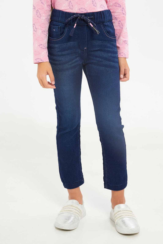 Redtag-Girls-Dark-Wash-Jogger-Jeans-Category:Jeggings,-Colour:Dark-Wash,-Deals:New-In,-Filter:Girls-(2-to-8-Yrs),-FIT-WALL-(FTW),-GIR-Jeggings,-New-In-GIR-APL,-Non-Sale,-S23B,-Section:Girls-(0-to-14Yrs)-Girls-2 to 8 Years