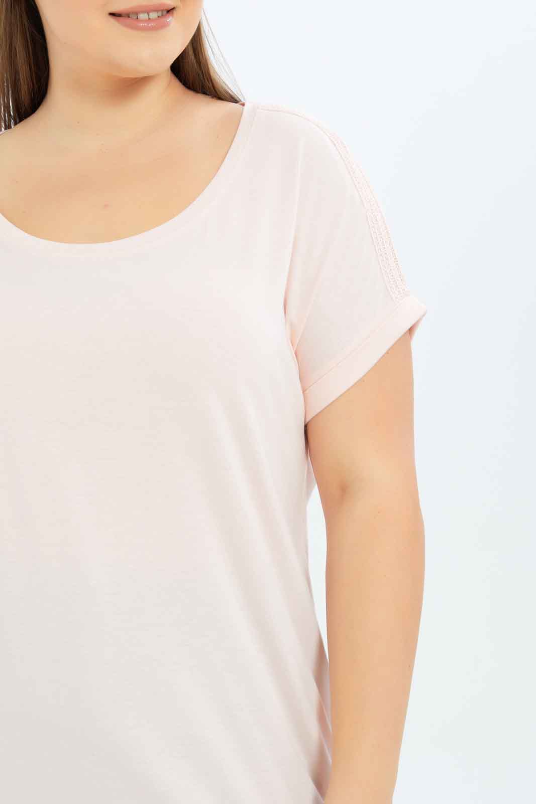 Redtag-Women-Pink-Lace-Detail-Jersey-Top-Category:Tops,-Colour:Apricot,-Deals:New-In,-Filter:Plus-Size,-LDP-Tops,-New-In-LDP-APL,-Non-Sale,-S23B,-Section:Women-Women's-