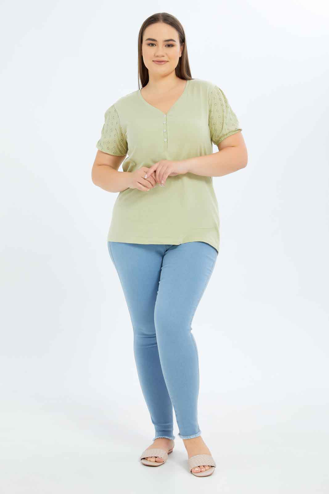 Redtag-Women-Mint-Schiffli-Sleeve-Detailed-Jersey-Top-Category:Tops,-Colour:Mint,-Deals:New-In,-Filter:Plus-Size,-LDP-Tops,-New-In-LDP-APL,-Non-Sale,-S23B,-Section:Women-Women's-
