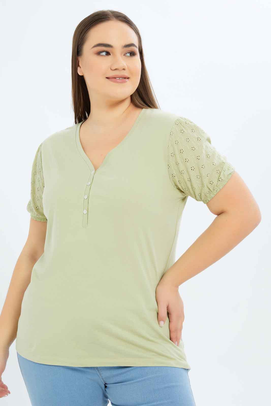 Redtag-Women-Mint-Schiffli-Sleeve-Detailed-Jersey-Top-Category:Tops,-Colour:Mint,-Deals:New-In,-Filter:Plus-Size,-LDP-Tops,-New-In-LDP-APL,-Non-Sale,-S23B,-Section:Women-Women's-