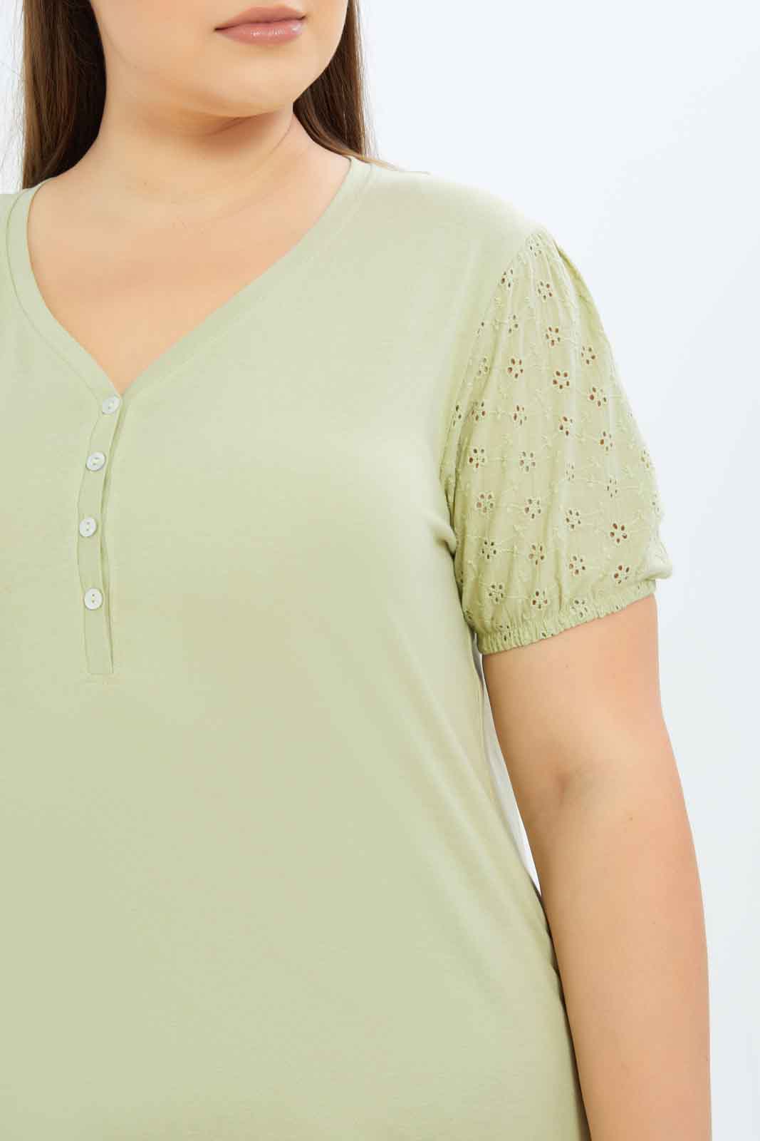 Redtag-Women-Mint-Schiffli-Sleeve-Detailed-Jersey-Top-Category:Tops,-Colour:Mint,-Deals:New-In,-Filter:Plus-Size,-LDP-Tops,-New-In-LDP-APL,-Non-Sale,-S23B,-Section:Women-Women's-
