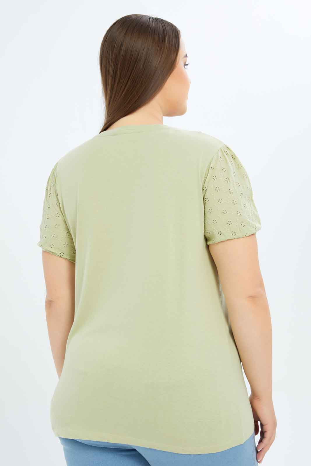 Redtag-Women-Mint-Schiffli-Sleeve-Detailed-Jersey-Top-Category:Tops,-Colour:Mint,-Deals:New-In,-Filter:Plus-Size,-LDP-Tops,-New-In-LDP-APL,-Non-Sale,-S23B,-Section:Women-Women's-