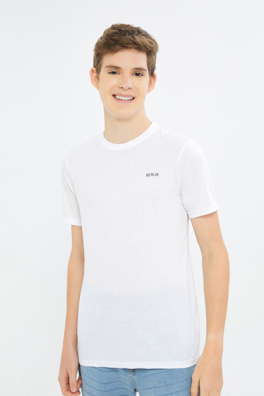 Redtag-Boys-White/Grey-Mel-2-Pc-Pack-Short-Sleeve-Tshirt-BSR-T-Shirts,-Category:T-Shirts,-Colour:Assorted,-Deals:New-In,-Event:STRATEGY,-Filter:Senior-Boys-(8-to-14-Yrs),-H1:KWR,-H2:BSR,-H3:TSH,-H4:TSH,-New-In-BSR-APL,-Non-Sale,-Packs,-Promo:STRATEGY,-S23C,-Season:S23C,-Section:Boys-(0-to-14Yrs),-Set:Set-of-2-Senior-Boys-9 to 14 Years