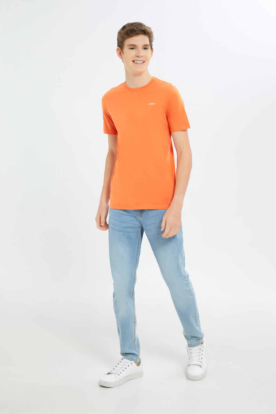Redtag-Boys-White/Orange-2-Pc-Pack-Short-Sleeve-Tshirt-BSR-T-Shirts,-Category:T-Shirts,-Colour:Assorted,-Deals:New-In,-Event:STRATEGY,-Filter:Senior-Boys-(8-to-14-Yrs),-H1:KWR,-H2:BSR,-H3:TSH,-H4:TSH,-New-In-BSR-APL,-Non-Sale,-Packs,-Promo:STRATEGY,-S23C,-Season:S23C,-Section:Boys-(0-to-14Yrs),-Set:Set-of-2-Senior-Boys-9 to 14 Years