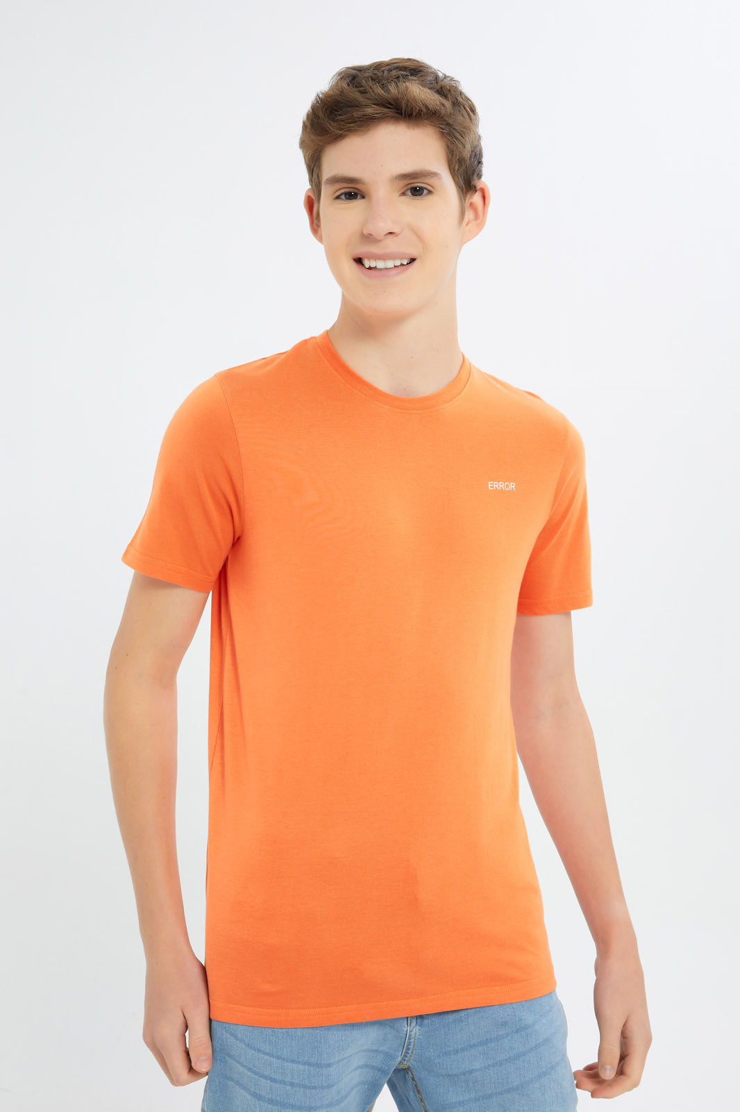 Redtag-Boys-White/Orange-2-Pc-Pack-Short-Sleeve-Tshirt-BSR-T-Shirts,-Category:T-Shirts,-Colour:Assorted,-Deals:New-In,-Event:STRATEGY,-Filter:Senior-Boys-(8-to-14-Yrs),-H1:KWR,-H2:BSR,-H3:TSH,-H4:TSH,-New-In-BSR-APL,-Non-Sale,-Packs,-Promo:STRATEGY,-S23C,-Season:S23C,-Section:Boys-(0-to-14Yrs),-Set:Set-of-2-Senior-Boys-9 to 14 Years