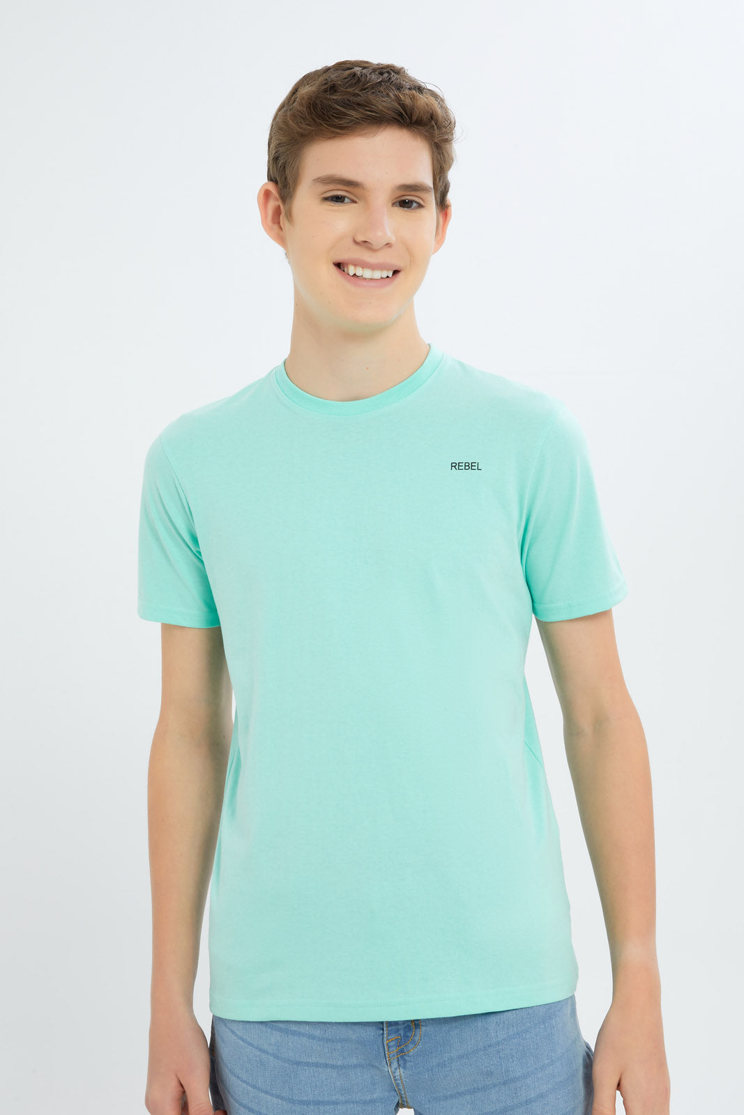Redtag-Boys-Charcoal-Mel/Mint-2-Pc-Pack-Short-Sleeve-Tshirt-BSR-T-Shirts,-Category:T-Shirts,-Colour:Assorted,-Deals:New-In,-Event:STRATEGY,-Filter:Senior-Boys-(8-to-14-Yrs),-H1:KWR,-H2:BSR,-H3:TSH,-H4:TSH,-New-In-BSR-APL,-Non-Sale,-Packs,-Promo:STRATEGY,-S23C,-Season:S23C,-Section:Boys-(0-to-14Yrs),-Set:Set-of-2-Senior-Boys-9 to 14 Years