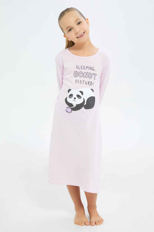 Redtag-Girls-Pink-Panda-Night-Shirt-Category:Nightshirts,-CHA,-Colour:Apricot,-Deals:New-In,-Filter:Girls-(2-to-8-Yrs),-GIR-Nightshirts,-New-In-GIR-APL,-Non-Sale,-S23A,-Section:Girls-(0-to-14Yrs)-Girls-2 to 8 Years