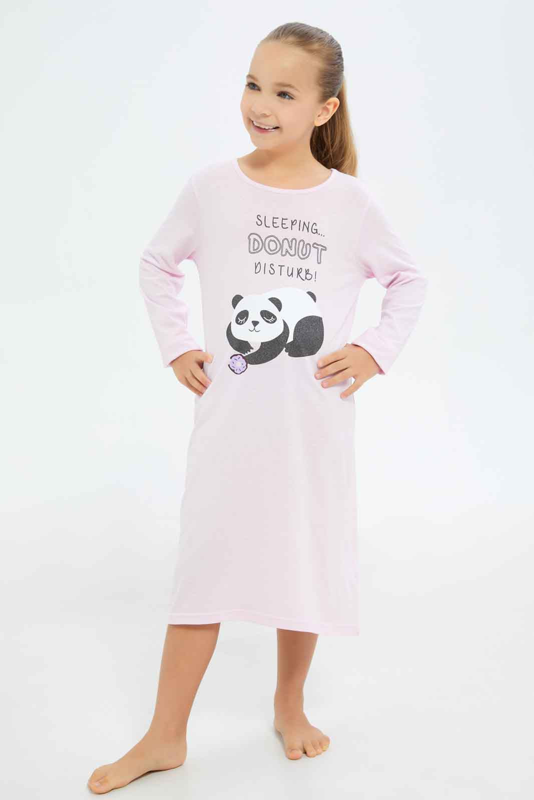 Redtag-Girls-Pink-Panda-Night-Shirt-Category:Nightshirts,-CHA,-Colour:Apricot,-Deals:New-In,-Filter:Girls-(2-to-8-Yrs),-GIR-Nightshirts,-New-In-GIR-APL,-Non-Sale,-S23A,-Section:Girls-(0-to-14Yrs)-Girls-2 to 8 Years