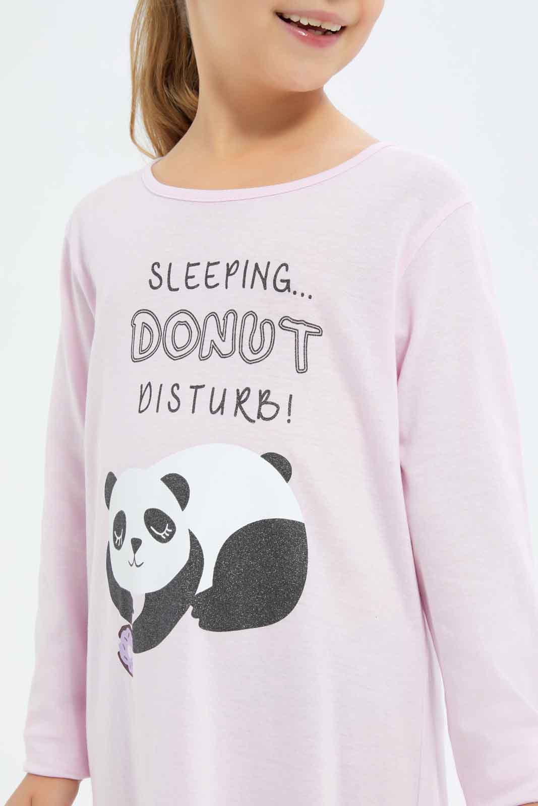 Redtag-Girls-Pink-Panda-Night-Shirt-Category:Nightshirts,-CHA,-Colour:Apricot,-Deals:New-In,-Filter:Girls-(2-to-8-Yrs),-GIR-Nightshirts,-New-In-GIR-APL,-Non-Sale,-S23A,-Section:Girls-(0-to-14Yrs)-Girls-2 to 8 Years