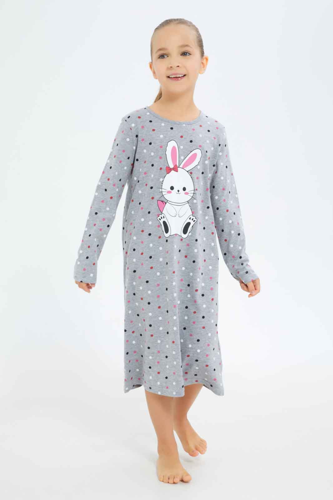 Redtag-Girls-Grey-All-Over-Print-Bunny-Night-Shirt-Category:Nightshirts,-Colour:Grey,-Deals:New-In,-Filter:Girls-(2-to-8-Yrs),-GIR-Nightshirts,-New-In-GIR-APL,-Non-Sale,-S23A,-Section:Girls-(0-to-14Yrs)-Girls-2 to 8 Years