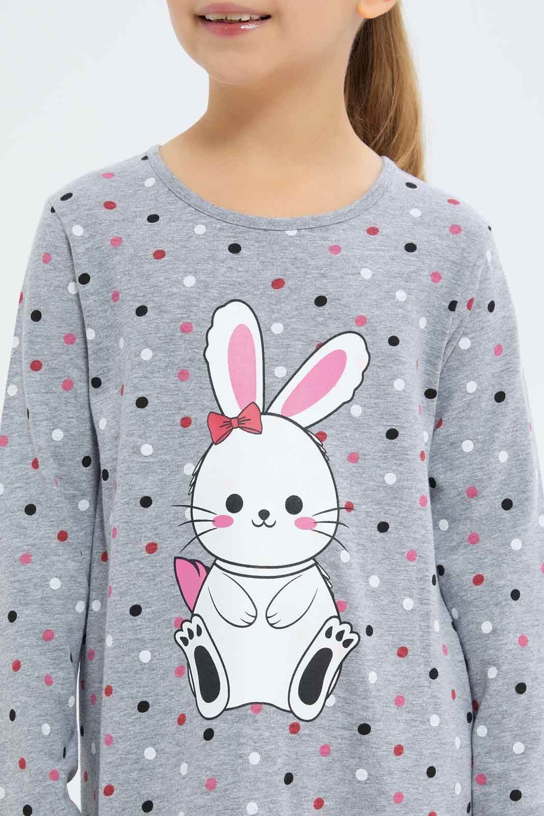 Redtag-Girls-Grey-All-Over-Print-Bunny-Night-Shirt-Category:Nightshirts,-Colour:Grey,-Deals:New-In,-Filter:Girls-(2-to-8-Yrs),-GIR-Nightshirts,-New-In-GIR-APL,-Non-Sale,-S23A,-Section:Girls-(0-to-14Yrs)-Girls-2 to 8 Years
