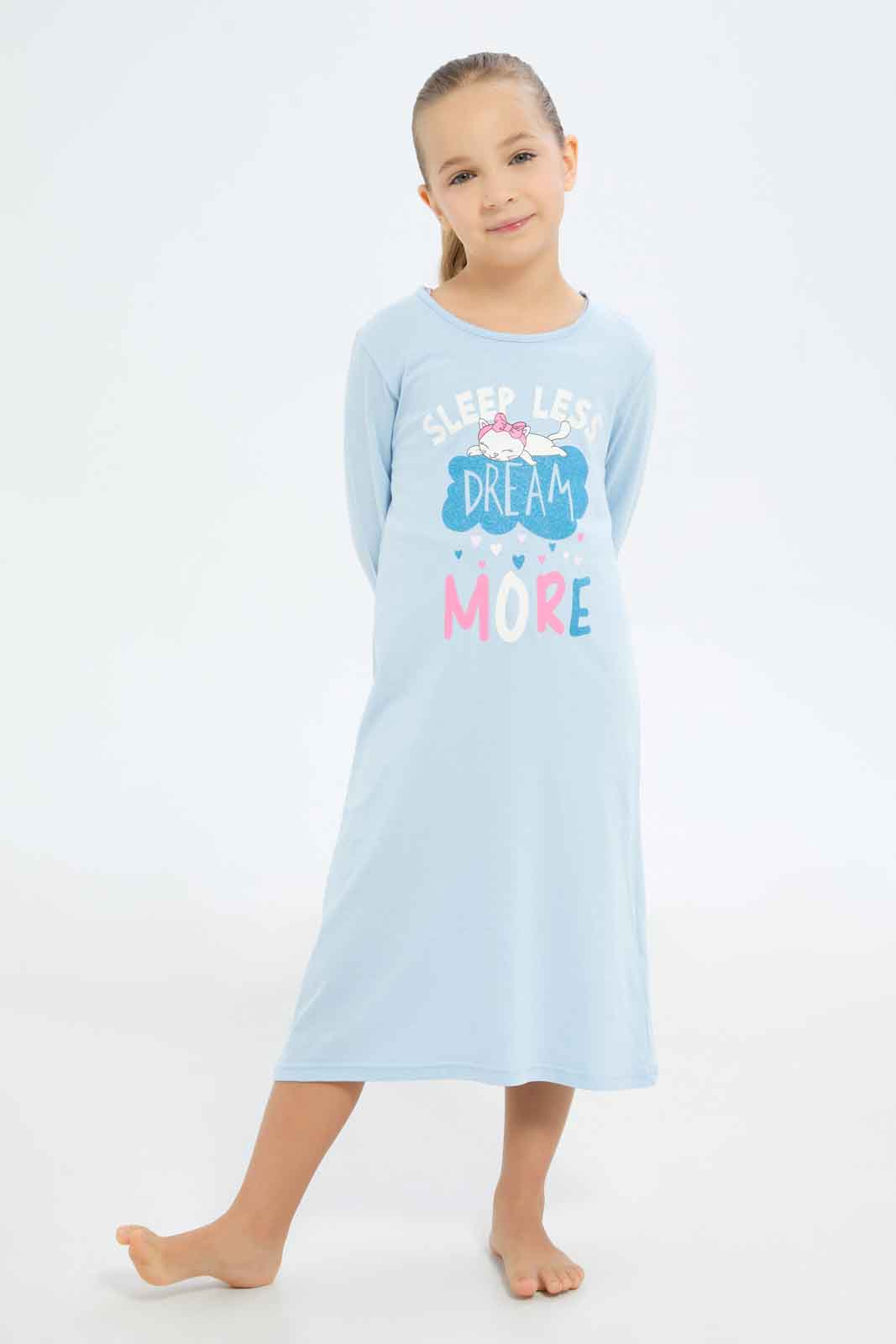 Redtag-Girls-Blue-Sleepless-Night-Shirt-Category:Nightshirts,-Colour:Blue,-Deals:New-In,-Filter:Girls-(2-to-8-Yrs),-GIR-Nightshirts,-New-In-GIR-APL,-Non-Sale,-S23A,-Section:Girls-(0-to-14Yrs)-Girls-2 to 8 Years