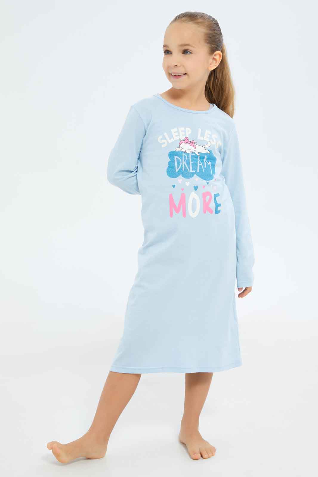 Redtag-Girls-Blue-Sleepless-Night-Shirt-Category:Nightshirts,-Colour:Blue,-Deals:New-In,-Filter:Girls-(2-to-8-Yrs),-GIR-Nightshirts,-New-In-GIR-APL,-Non-Sale,-S23A,-Section:Girls-(0-to-14Yrs)-Girls-2 to 8 Years