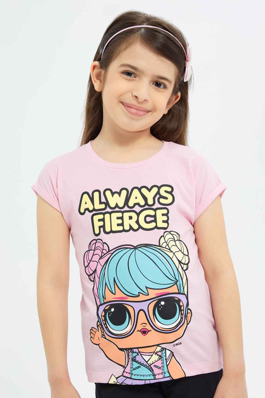 Redtag-Girls-Orange-Lol-Doll-Tshirt-Category:T-Shirts,-CHA,-Colour:Orange,-Deals:New-In,-Filter:Girls-(2-to-8-Yrs),-GIR-T-Shirts,-New-In-GIR-APL,-Non-Sale,-S23B,-Section:Girls-(0-to-14Yrs),-TBL-Girls-2 to 8 Years