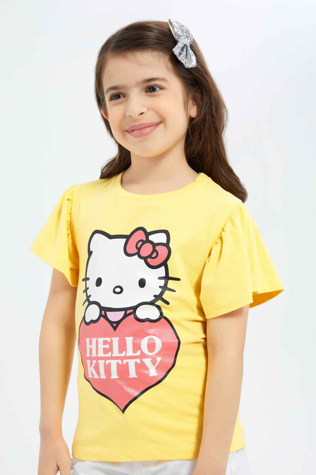 Redtag-Girls-Yellow-Hello-Kitty-Tshirt-Category:T-Shirts,-CHA,-Colour:Yellow,-Deals:New-In,-Filter:Girls-(2-to-8-Yrs),-GIR-T-Shirts,-New-In-GIR-APL,-Non-Sale,-S23B,-Section:Girls-(0-to-14Yrs),-TBL-Girls-2 to 8 Years