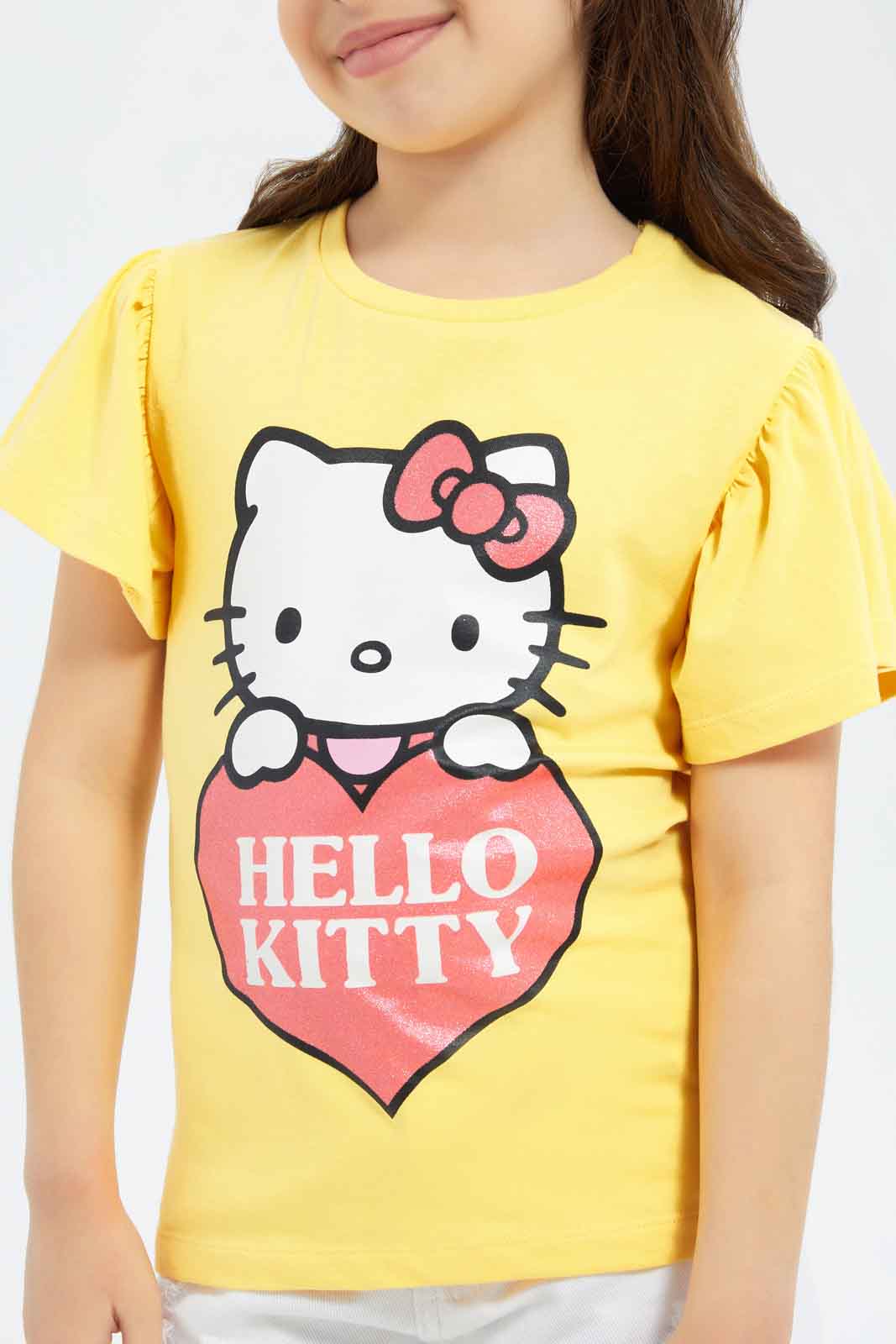 Redtag-Girls-Yellow-Hello-Kitty-Tshirt-Category:T-Shirts,-CHA,-Colour:Yellow,-Deals:New-In,-Filter:Girls-(2-to-8-Yrs),-GIR-T-Shirts,-New-In-GIR-APL,-Non-Sale,-S23B,-Section:Girls-(0-to-14Yrs),-TBL-Girls-2 to 8 Years