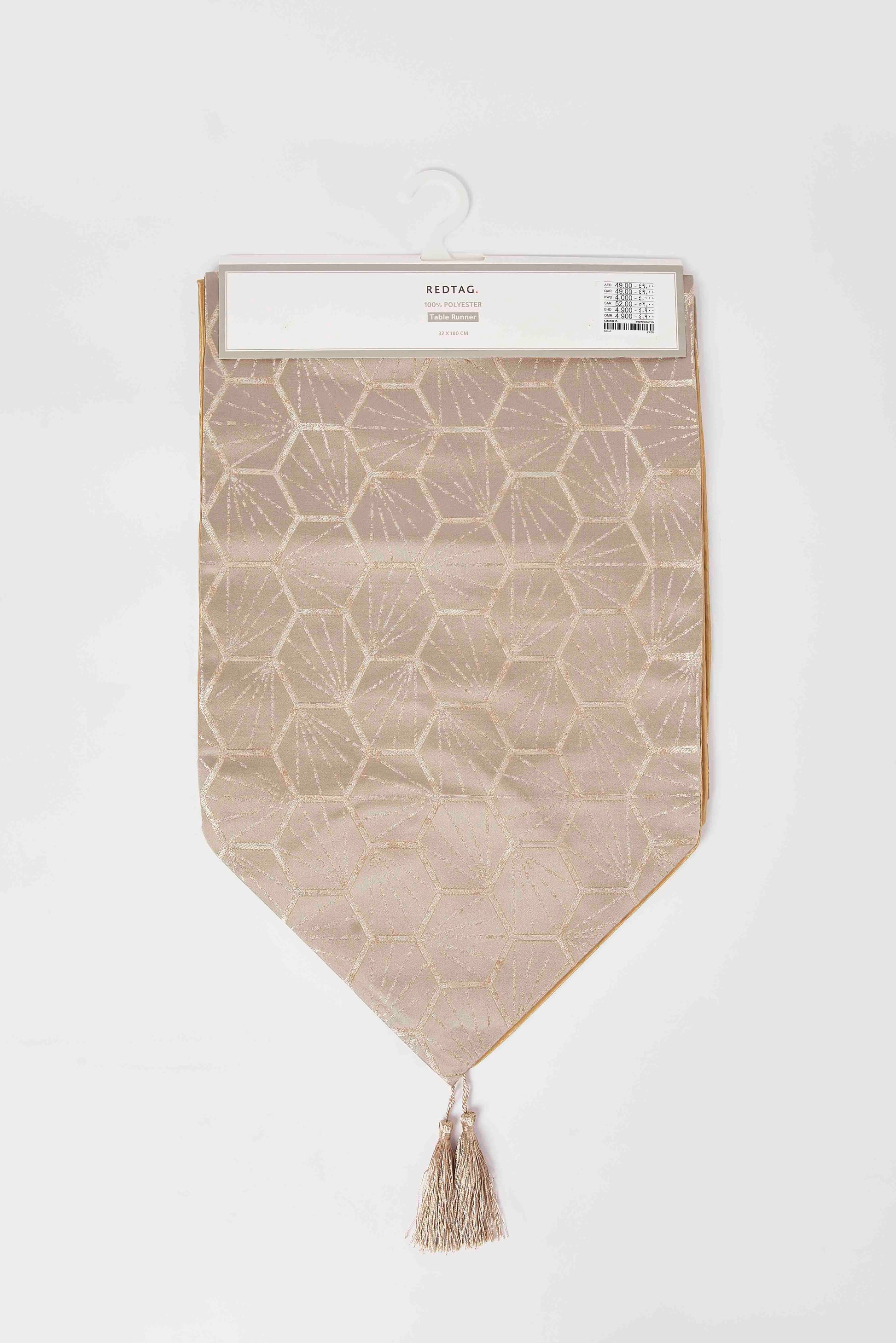 Redtag-Gold-Jacquard-Table-Runner-Category:Table-Linen,-Colour:Gold,-Deals:New-In,-Filter:Home-Dining,-HMW-DIN-Kitchen-Accessories,-New-In-HMW-DIN,-Non-Sale,-S23A,-Section:Homewares-Home-Dining-