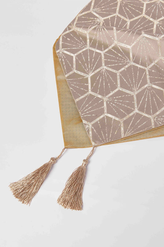 Redtag-Gold-Jacquard-Table-Runner-Category:Table-Linen,-Colour:Gold,-Deals:New-In,-Filter:Home-Dining,-HMW-DIN-Kitchen-Accessories,-New-In-HMW-DIN,-Non-Sale,-S23A,-Section:Homewares-Home-Dining-