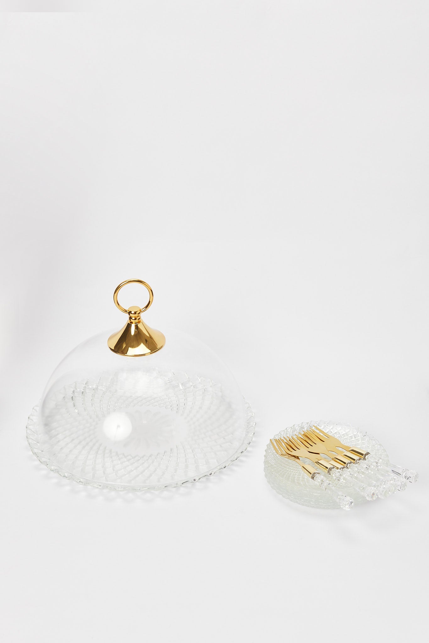 Redtag-Gold-Glass-Cake-Serving-Set-(14-Piece)-Category:2-Tier-Stand,-Colour:Gold,-Deals:New-In,-Filter:Home-Dining,-H1:HMW,-H2:DIN,-H3:SEW,-H4:SSE,-HMW-DIN-Serveware,-New-In-HMW-DIN,-Non-Sale,-Promo:JULIETTE,-S23B,-Season:S23B,-Section:Homewares,-Style:SERVEWARE-WITH-STAND-Home-Dining-