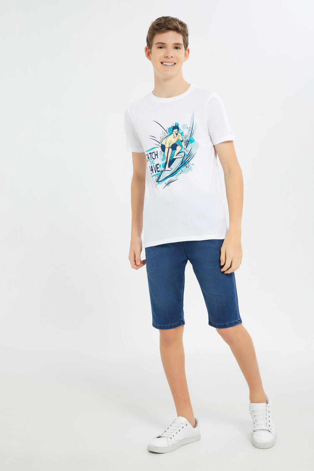 Redtag-Boys-White-Catch-The-Wave-Graphic-Tee-BSR-T-Shirts,-Category:T-Shirts,-Colour:White,-Deals:New-In,-Filter:Senior-Boys-(8-to-14-Yrs),-H1:KWR,-H2:BSR,-H3:TSH,-H4:TSH,-New-In-BSR-APL,-Non-Sale,-Promo:TBL,-S23C,-Season:S23C,-Section:Boys-(0-to-14Yrs),-TBL-Senior-Boys-9 to 14 Years