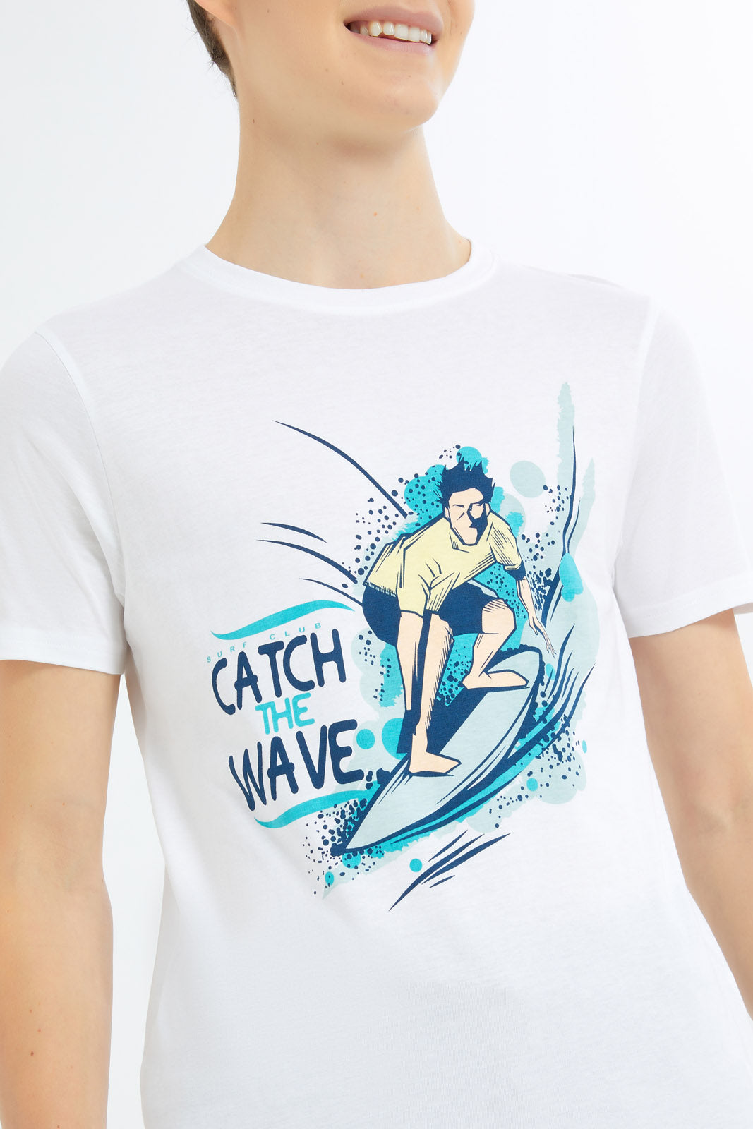 Redtag-Boys-White-Catch-The-Wave-Graphic-Tee-BSR-T-Shirts,-Category:T-Shirts,-Colour:White,-Deals:New-In,-Filter:Senior-Boys-(8-to-14-Yrs),-H1:KWR,-H2:BSR,-H3:TSH,-H4:TSH,-New-In-BSR-APL,-Non-Sale,-Promo:TBL,-S23C,-Season:S23C,-Section:Boys-(0-to-14Yrs),-TBL-Senior-Boys-9 to 14 Years