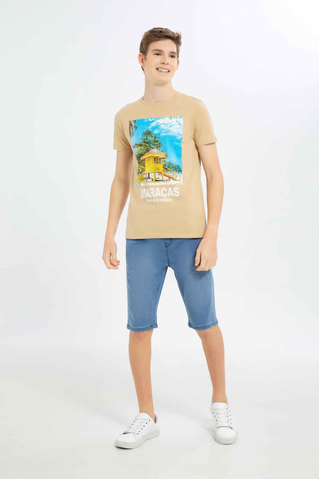 Redtag-Boys-Beige-Maracas-Graphic-Tee-BSR-T-Shirts,-Category:T-Shirts,-Colour:Beige,-Deals:New-In,-Filter:Senior-Boys-(8-to-14-Yrs),-H1:KWR,-H2:BSR,-H3:TSH,-H4:TSH,-New-In-BSR-APL,-Non-Sale,-Promo:TBL,-S23C,-Season:S23C,-Section:Boys-(0-to-14Yrs),-TBL-Senior-Boys-9 to 14 Years