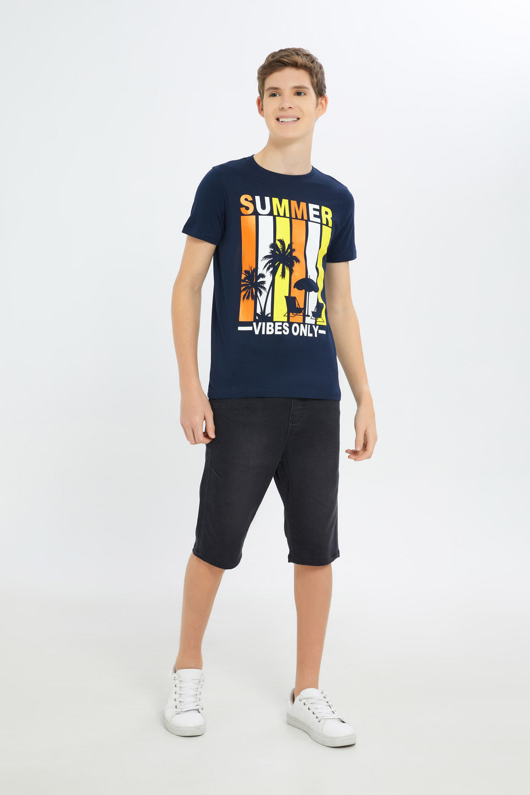 Redtag-Boys-Navy-Summer-Vibes-Graphic-Tee-BSR-T-Shirts,-Category:T-Shirts,-Colour:Navy,-Deals:New-In,-Filter:Senior-Boys-(8-to-14-Yrs),-H1:KWR,-H2:BSR,-H3:TSH,-H4:TSH,-New-In-BSR-APL,-Non-Sale,-Promo:TBL,-S23C,-Season:S23C,-Section:Boys-(0-to-14Yrs),-TBL-Senior-Boys-9 to 14 Years