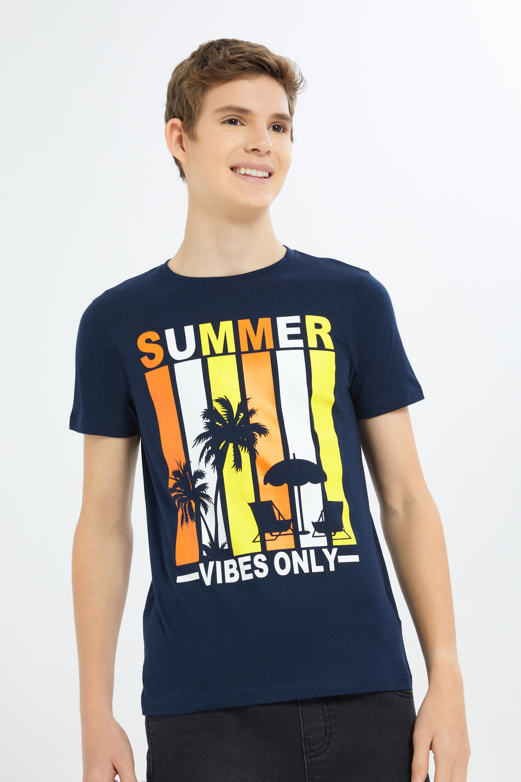Redtag-Boys-Navy-Summer-Vibes-Graphic-Tee-BSR-T-Shirts,-Category:T-Shirts,-Colour:Navy,-Deals:New-In,-Filter:Senior-Boys-(8-to-14-Yrs),-H1:KWR,-H2:BSR,-H3:TSH,-H4:TSH,-New-In-BSR-APL,-Non-Sale,-Promo:TBL,-S23C,-Season:S23C,-Section:Boys-(0-to-14Yrs),-TBL-Senior-Boys-9 to 14 Years