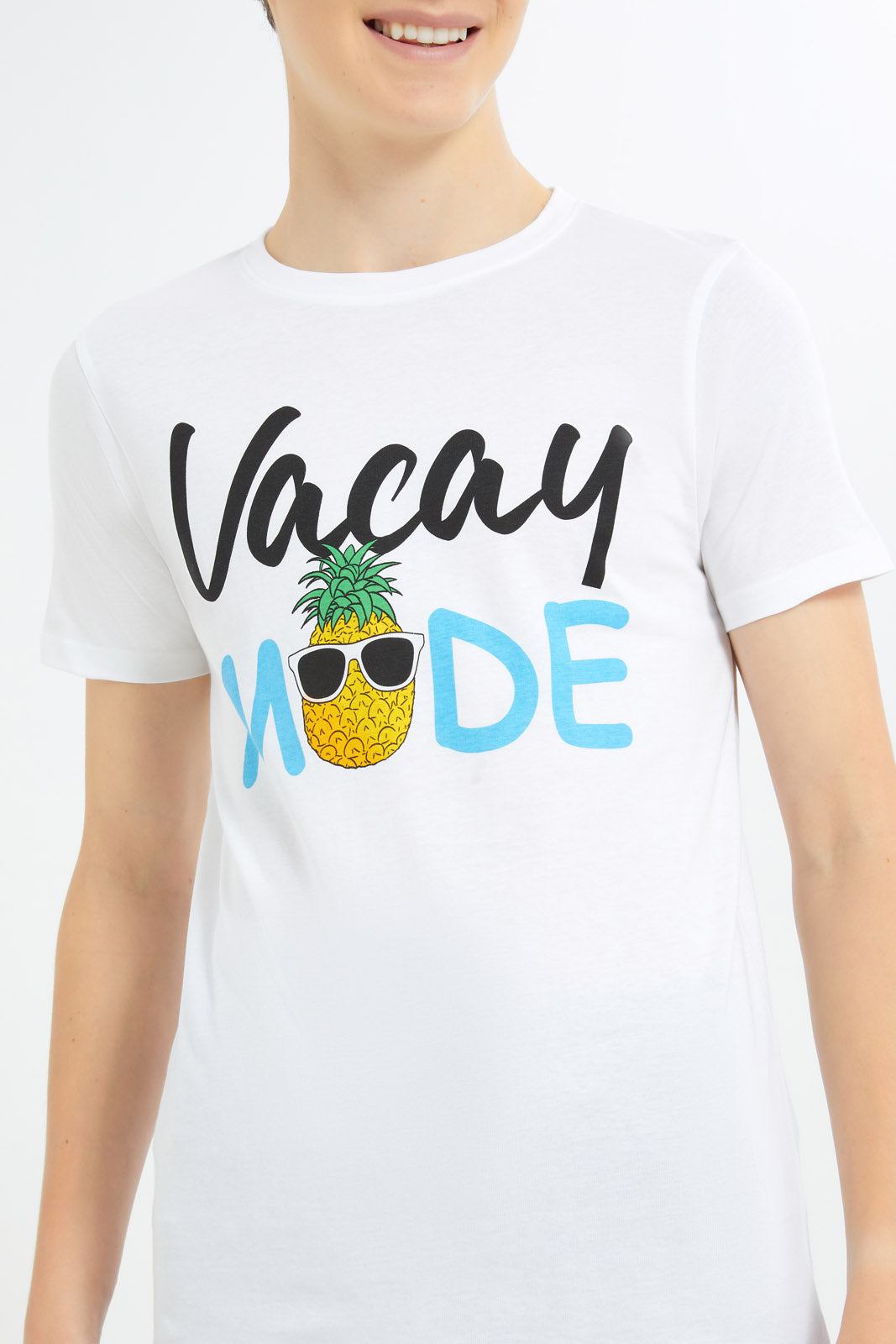 Redtag-Boys-White-Vacay-Mode-Graphic-Tee-BSR-T-Shirts,-Category:T-Shirts,-Colour:White,-Deals:New-In,-Filter:Senior-Boys-(8-to-14-Yrs),-H1:KWR,-H2:BSR,-H3:TSH,-H4:TSH,-New-In-BSR-APL,-Non-Sale,-Promo:TBL,-S23C,-Season:S23C,-Section:Boys-(0-to-14Yrs),-TBL-Senior-Boys-9 to 14 Years