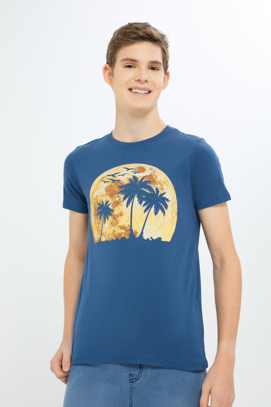 Redtag-Boys-Pet-Blue-Palm-Tee-Graphic-Tee-BSR-T-Shirts,-Category:T-Shirts,-Colour:Blue,-Deals:New-In,-Filter:Senior-Boys-(8-to-14-Yrs),-H1:KWR,-H2:BSR,-H3:TSH,-H4:TSH,-New-In-BSR-APL,-Non-Sale,-Promo:TBL,-S23C,-Season:S23C,-Section:Boys-(0-to-14Yrs),-TBL-Senior-Boys-9 to 14 Years