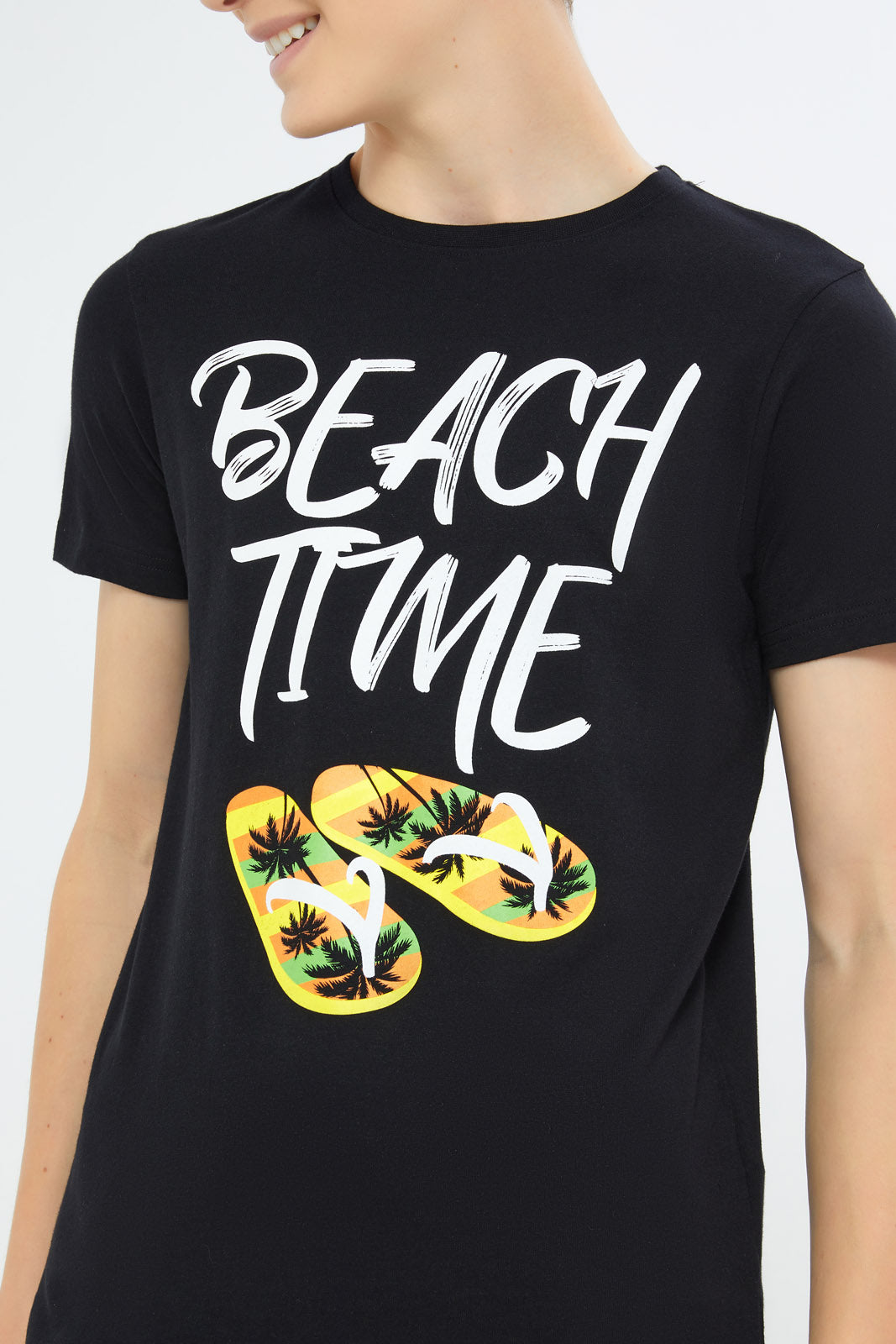 Redtag-Boys-Black-Beach-Time-Graphic-Tee-BSR-T-Shirts,-Category:T-Shirts,-Colour:Black,-Deals:New-In,-Filter:Senior-Boys-(8-to-14-Yrs),-H1:KWR,-H2:BSR,-H3:TSH,-H4:TSH,-New-In-BSR-APL,-Non-Sale,-Promo:TBL,-S23C,-Season:S23C,-Section:Boys-(0-to-14Yrs),-TBL-Senior-Boys-9 to 14 Years