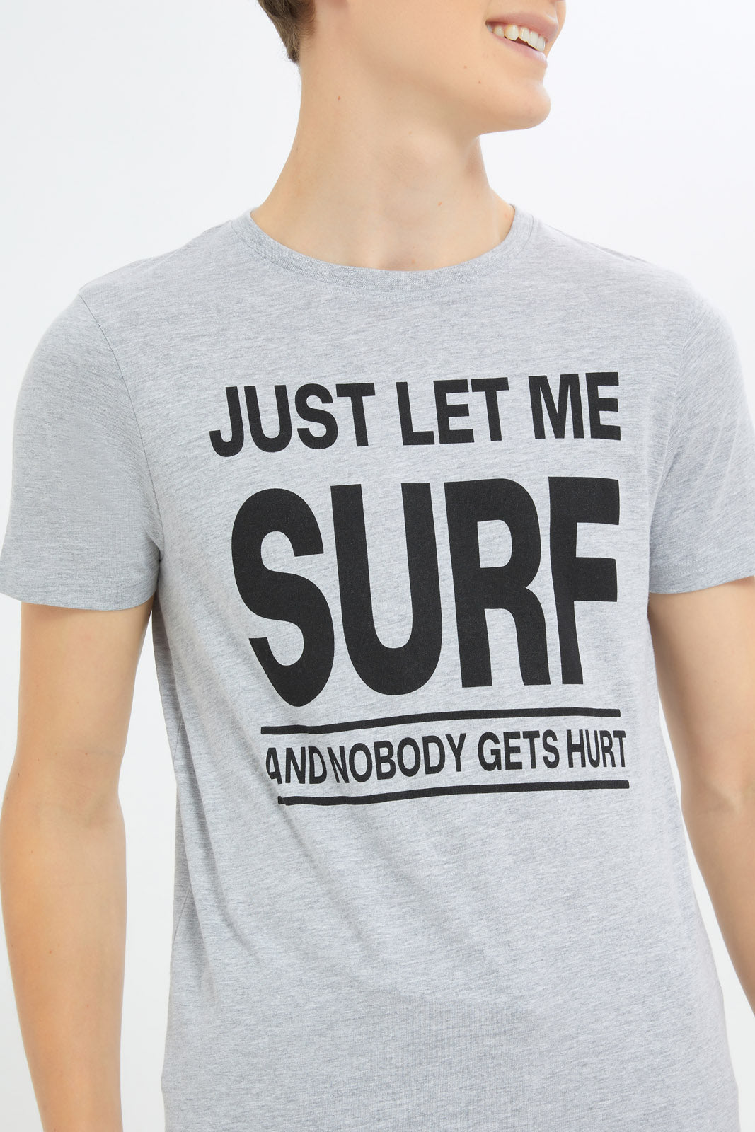 Redtag-Boys-Grey-Mel-Let-Me-Surf-Graphic-Tee-BSR-T-Shirts,-Category:T-Shirts,-Colour:Grey,-Deals:New-In,-Filter:Senior-Boys-(8-to-14-Yrs),-H1:KWR,-H2:BSR,-H3:TSH,-H4:TSH,-New-In-BSR-APL,-Non-Sale,-Promo:TBL,-S23C,-Season:S23C,-Section:Boys-(0-to-14Yrs),-TBL-Senior-Boys-9 to 14 Years