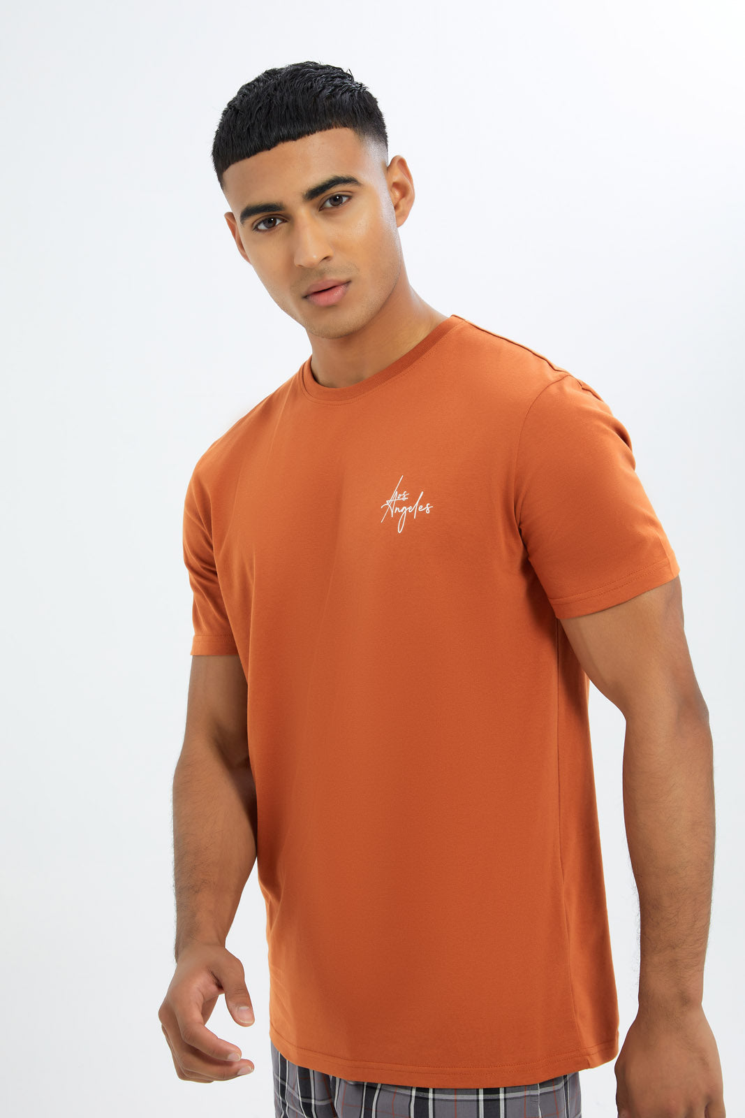 Redtag-Men-Rust-&-Grey-Shorts-Pyjama-Set-Category:Pyjama-Sets,-Colour:Orange,-Deals:New-In,-Filter:Men's-Clothing,-H1:MWR,-H2:GEN,-H3:NWR,-H4:PJS,-Men-Pyjama-Sets,-New-In-Men-APL,-Non-Sale,-S23C,-Season:S23C,-Section:Men-Men's-