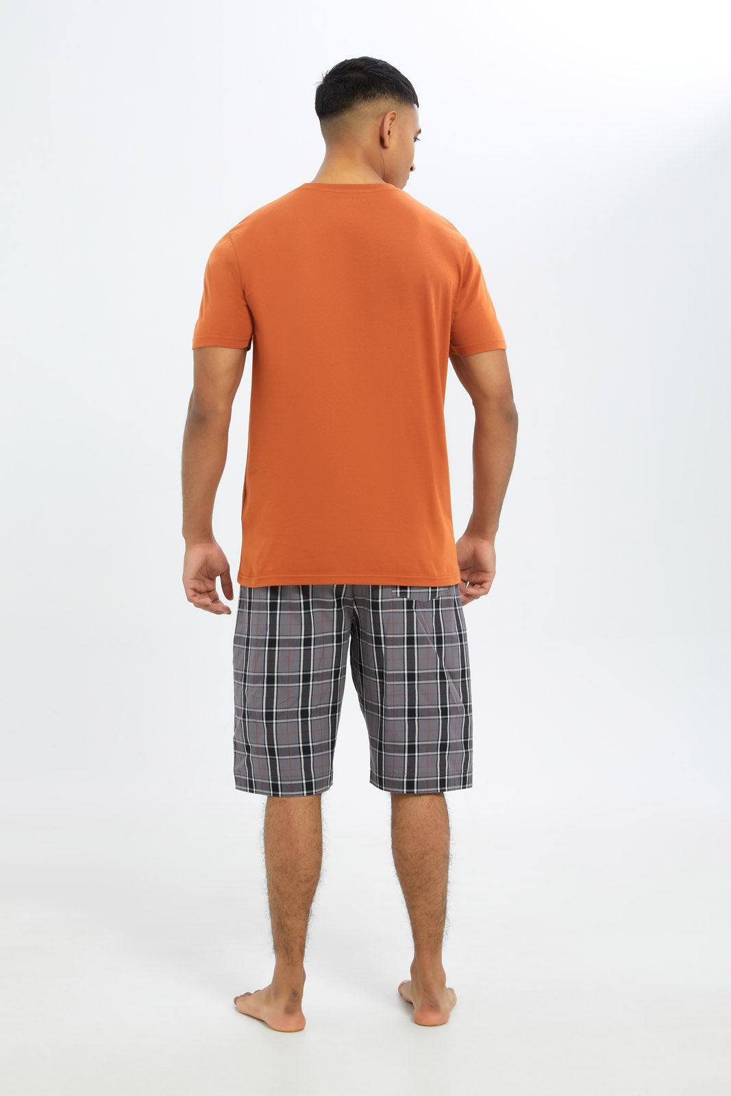 Redtag-Men-Rust-&-Grey-Shorts-Pyjama-Set-Category:Pyjama-Sets,-Colour:Orange,-Deals:New-In,-Filter:Men's-Clothing,-H1:MWR,-H2:GEN,-H3:NWR,-H4:PJS,-Men-Pyjama-Sets,-New-In-Men-APL,-Non-Sale,-S23C,-Season:S23C,-Section:Men-Men's-